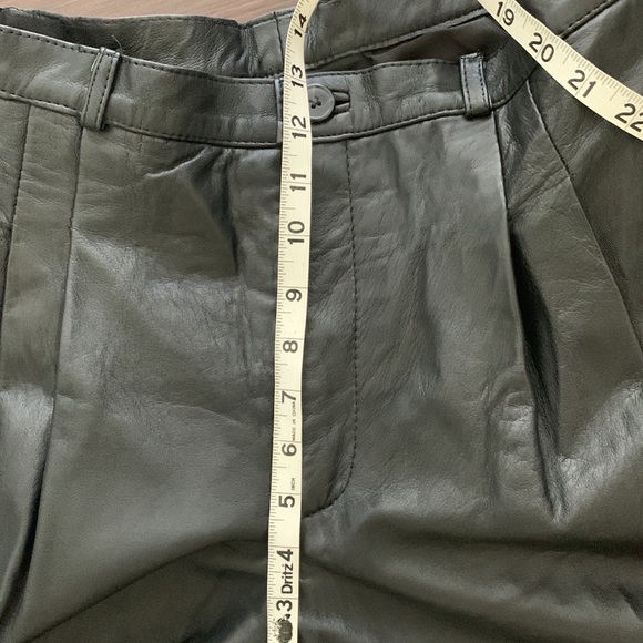 AUTHENTIC LEATHER PANTS TROUSERS HIGH RISE PLEATED BLACK - Picture 6 of 9